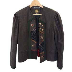 Vtg German wool blend Hammerschmid Gray blazer Mushrooms Octoberfest Euro Sz‎ 36